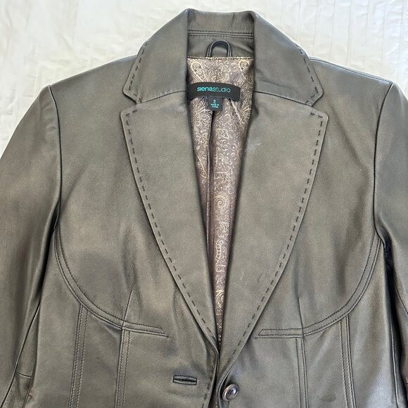 Siena Studio Genuine Leather Jacket Blazer Dark Brown - Size S - Picture 7 of 10